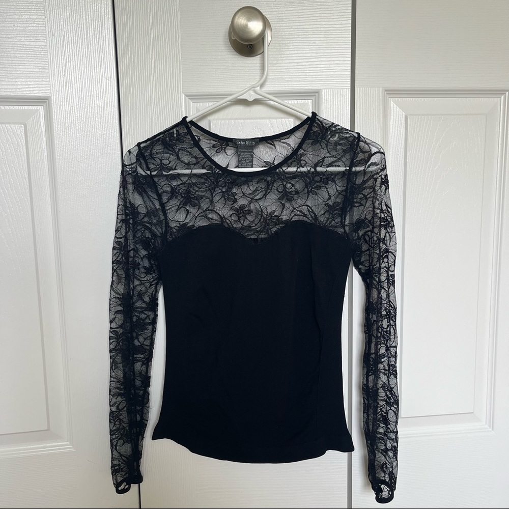 black soho girls top with see through sleeves